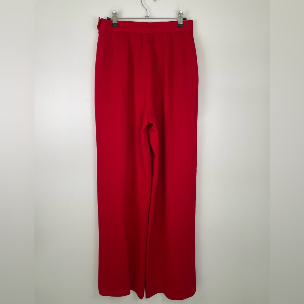 Vintage 90s Red Wool Wide Leg Trousers Carolyn Bessette Style Size 6 Carlisle - Picture 2 of 6